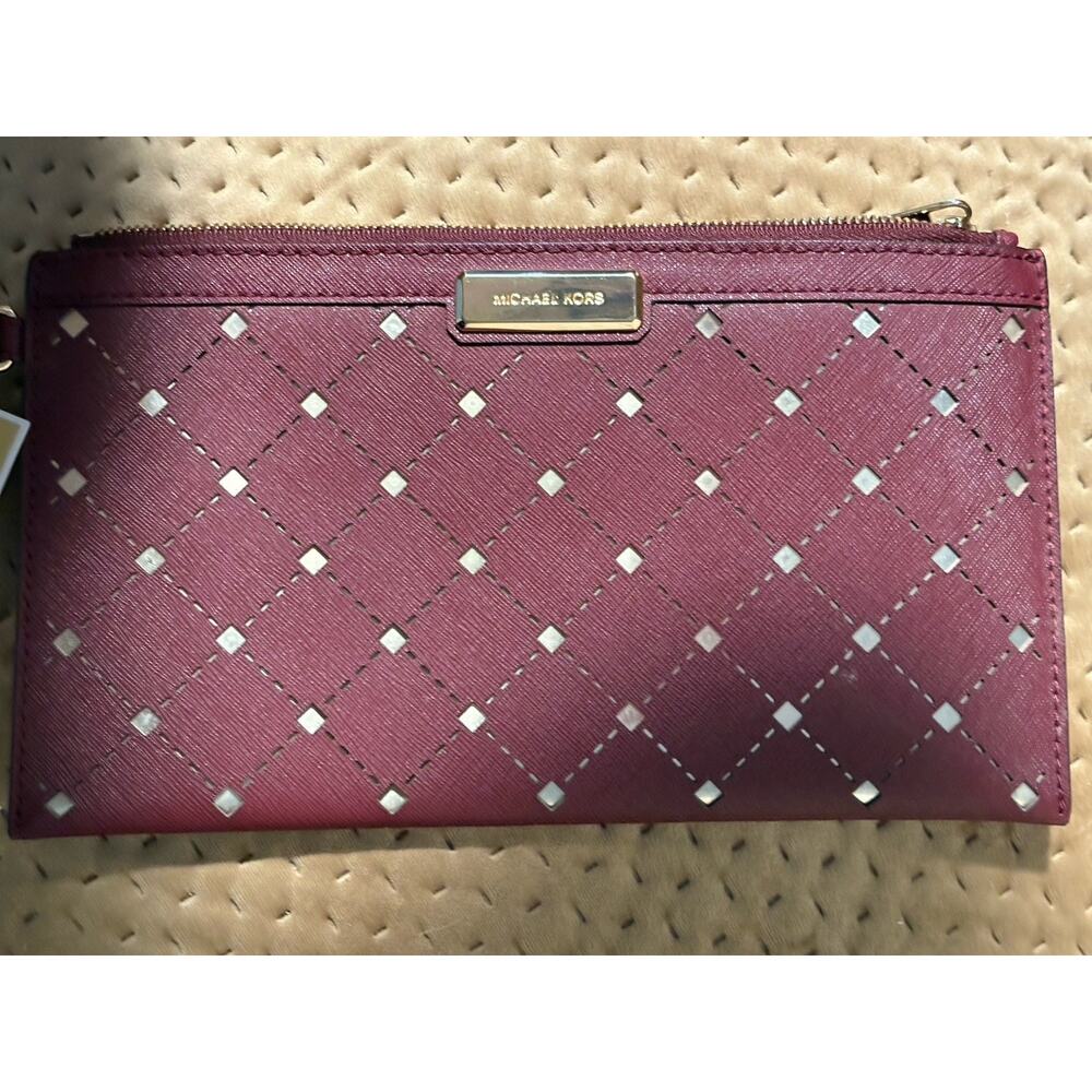 Michael Kors Jamey Clutch Wristlet Merlot Leather New NWT
